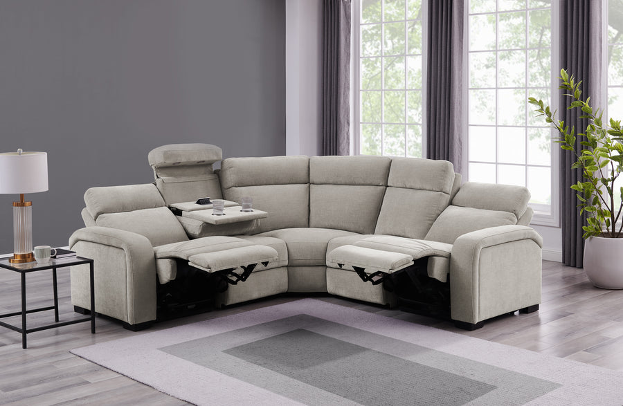 Comfort Supreme Power Recliner Sectional Sofa with Power Headrests, Drop Down Table, Reading Lights, AC Outlets and USB Charging Ports