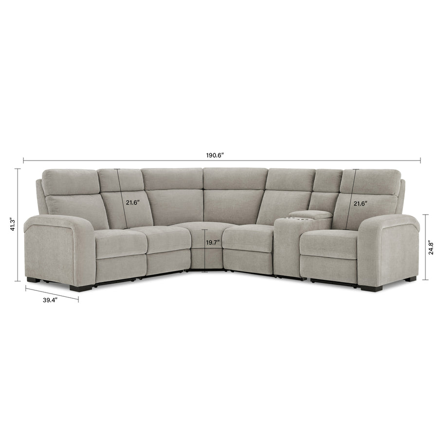 Comfort Supreme Power Recliner Sectional Sofa with Power Headrests, Drop Down Table, Reading Lights, AC Outlets and USB Charging Ports