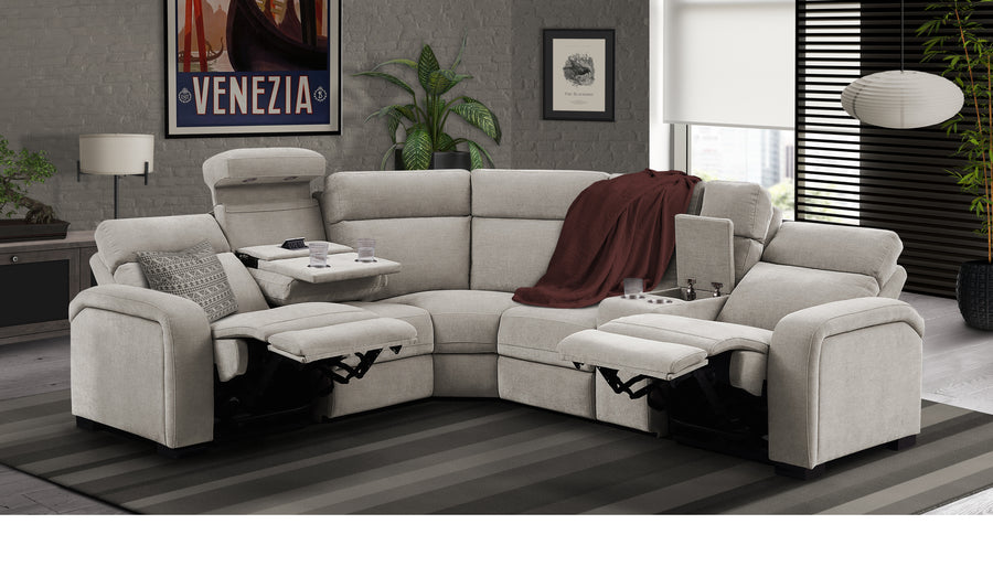 Comfort Supreme Power Recliner Sectional Sofa with Power Headrests, Drop Down Table, Reading Lights, AC Outlets and USB Charging Ports