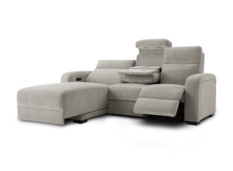 Comfort Supreme Power Recliner Chaise Sectional Sofa with Power Headrests, Drop Down Table, Reading Lights, AC Outlets and USB Charging Ports