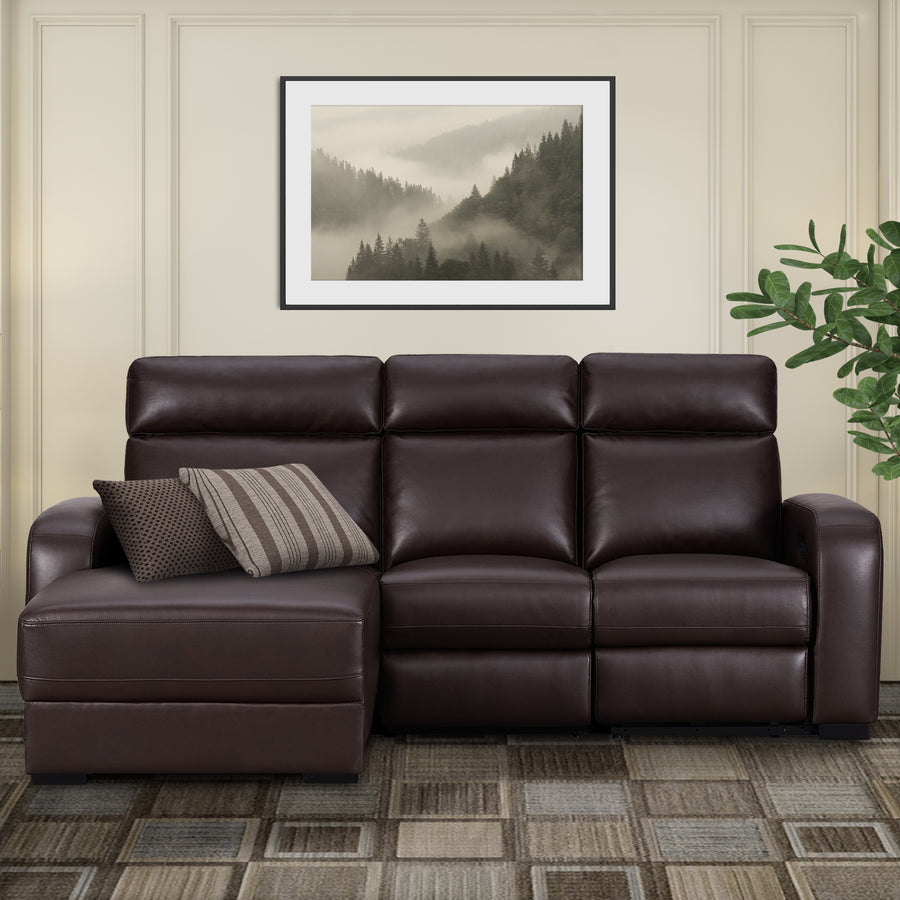 Power Reclining Sofa with Left Arm Chaise, Drop-Down Table, Reading Lights and USB Ports | Leather Alternative