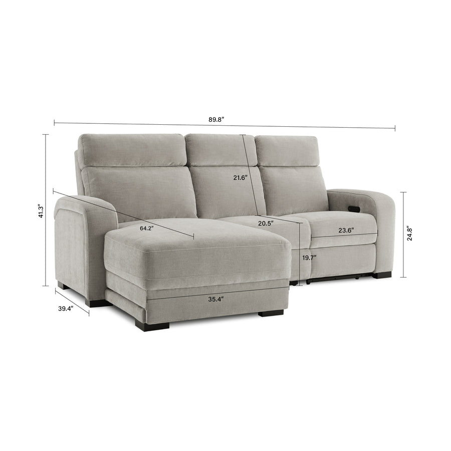 Comfort Supreme Power Reclining Chaise Sofa with Drop Down Table, Reading Lights, Cup Holders, USB Charging Ports and AC Power Outlets