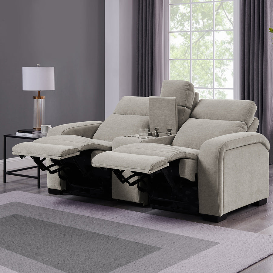 Comfort Supreme Power Recliner Loveseat Sofa with Power Headrests, Center Armrest, Console Storage, AC Outlets and USB Charging Ports