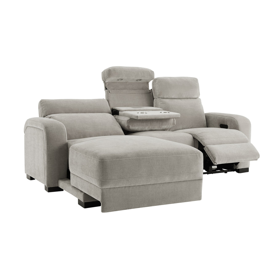 Comfort Supreme Power Recliner Chaise Sectional Sofa with Power Headrests, Drop Down Table, Reading Lights, AC Outlets and USB Charging Ports