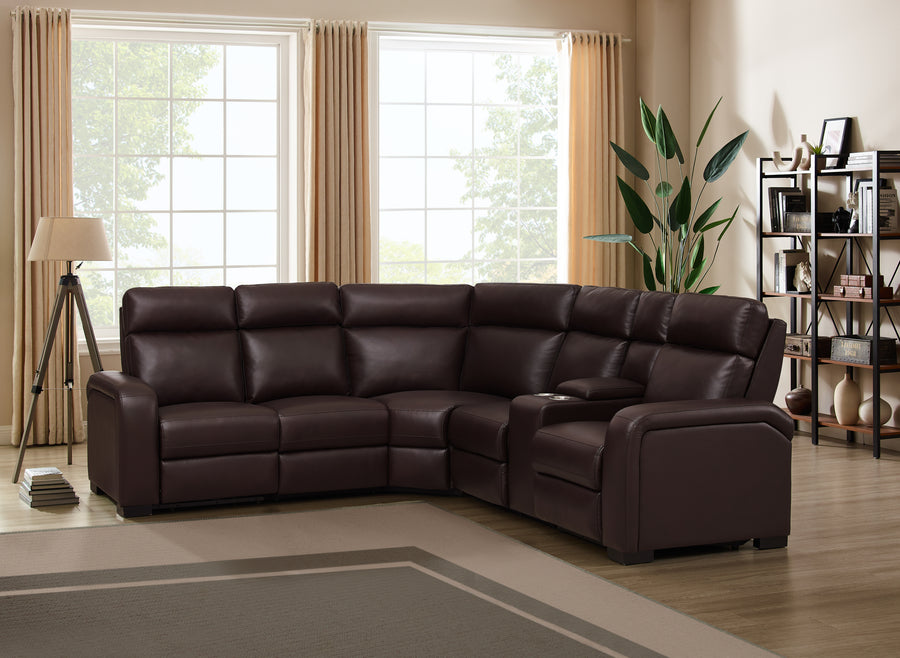 Power Reclining Corner Sectional Home Theater Sofa, 6-Piece | Leather Alternative