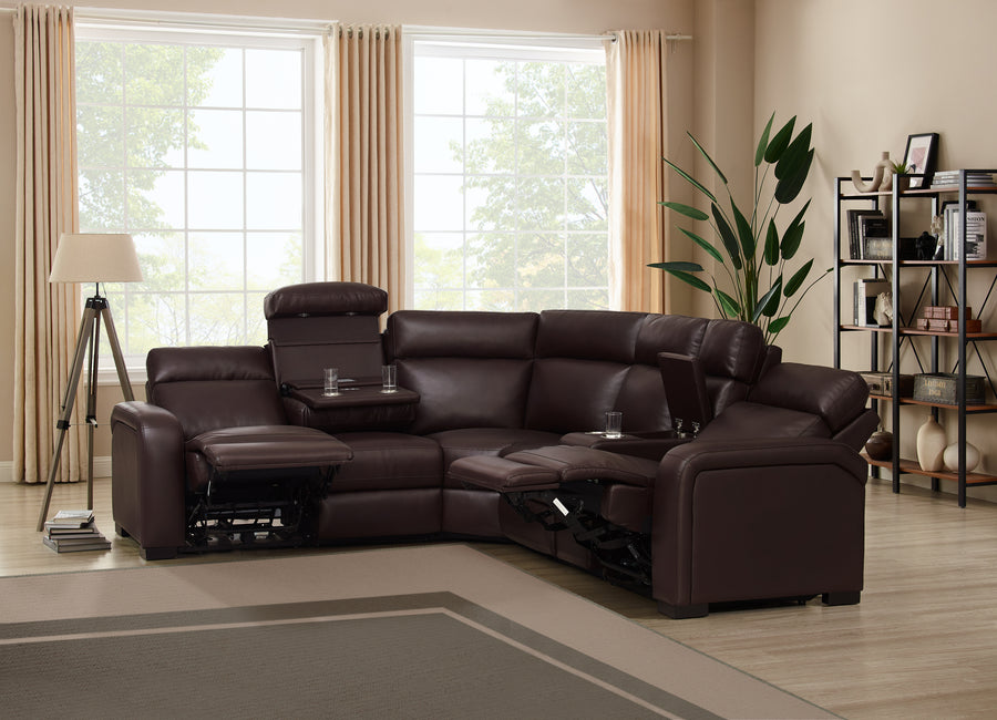 Power Reclining Corner Sectional Home Theater Sofa, 6-Piece | Leather Alternative