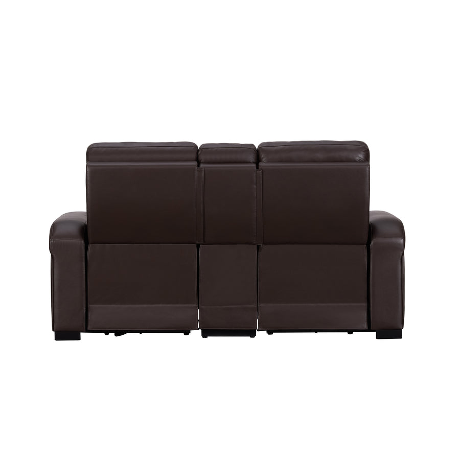 Power Reclining Loveseat with Center Console Storage, Cup Holders and USB Ports |  Leather Alternative