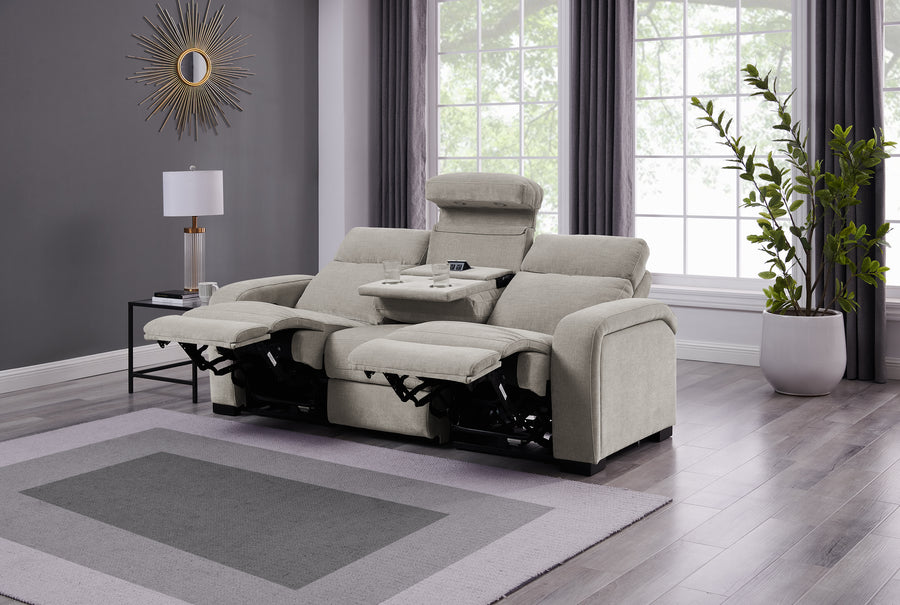 Comfort Supreme Power Recliner Sofa with Power Headrests, Drop Down Table, Reading Lights, AC Outlets and USB Charging Ports