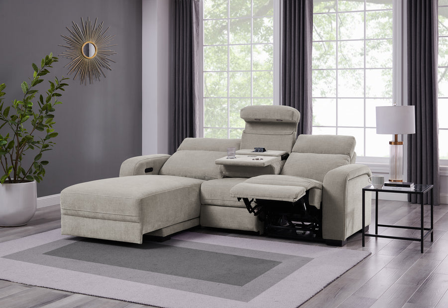 Power Recliner Sofa with Left Arm Chaise, Drop-Down Entertainment Table, Reading Lights and USB Ports