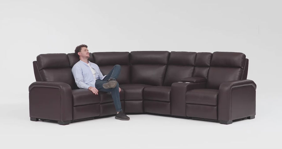 Power Reclining Corner Sectional Home Theater Sofa, 6-Piece | Leather Alternative