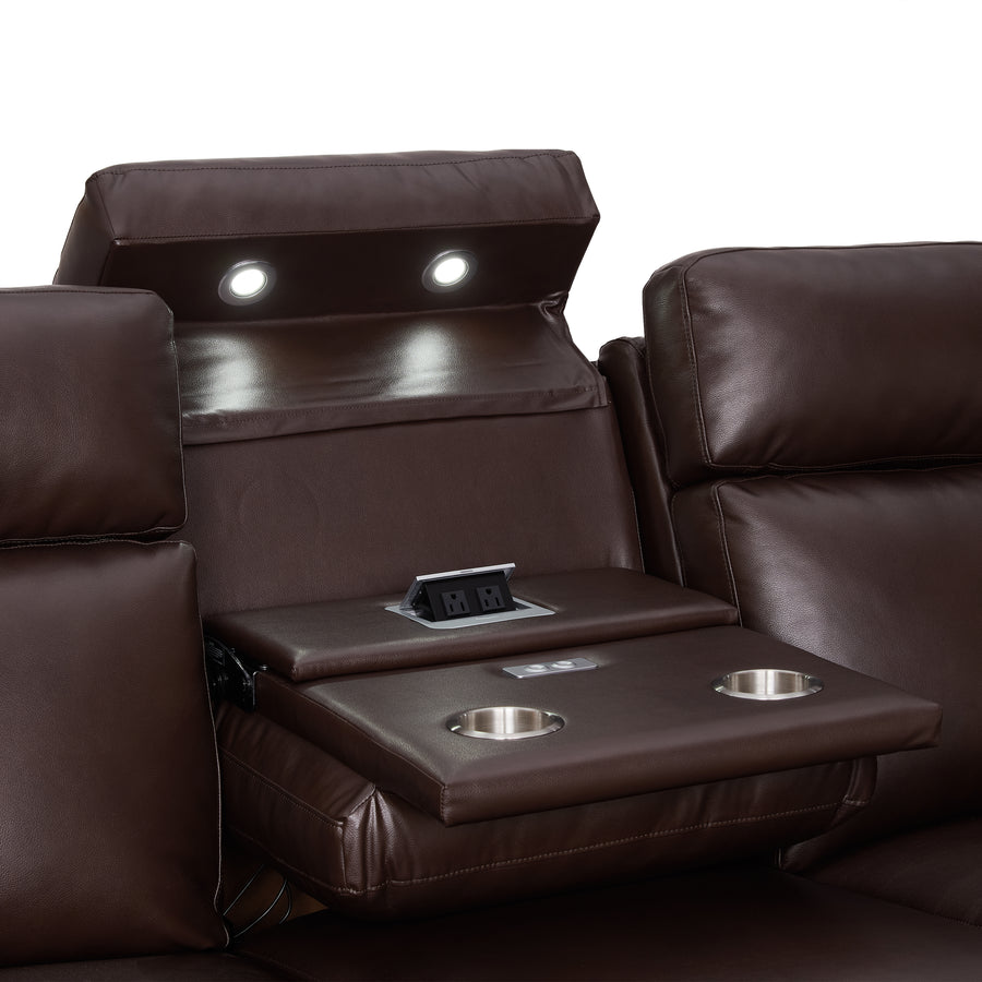 Comfort Supreme Power Recliner Chaise with Power Headrests, Drop Down Table, Reading Lights, AC Outlets and USB Charging Ports